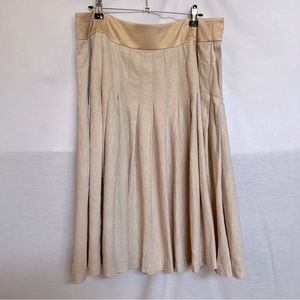 St John Fashion Fit Pleated Linen Blend Tan & Gold Colored Full Skirt.  Size 14